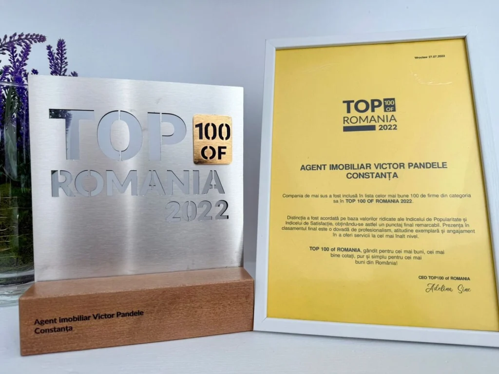 Diplomă și trofeu Top 100 România – Victor Pandele, agent imobiliar Constanța